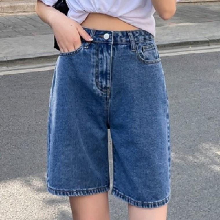 여성 5부 데님 반바지 하이웨스트 버뮤다 팬츠 청반바지 데일리 와이드 여름 여행
