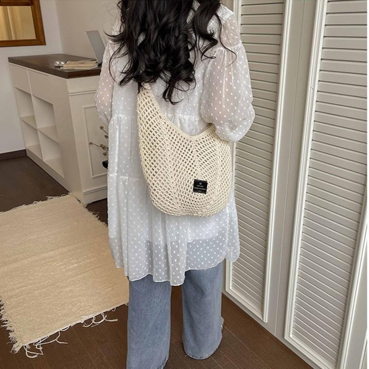 여름 밀짚 패턴 휴가 바캉스 비치 데일리 숄더백