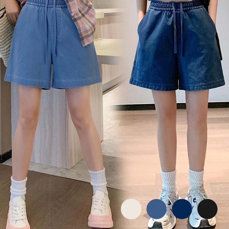 4가지 색상 와이드 핏 데님 면 반바지