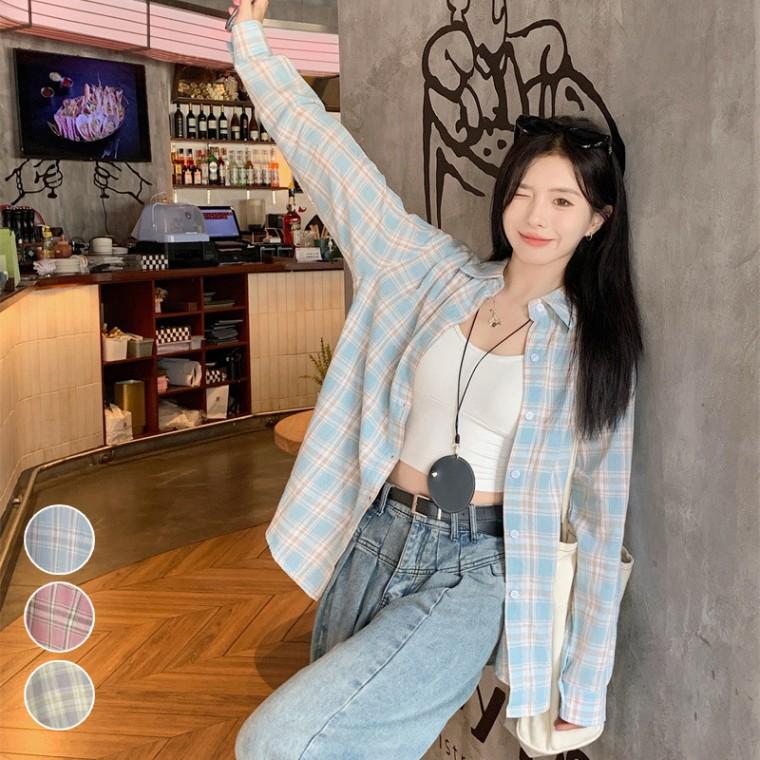 루즈핏 얇은 체크 셔츠