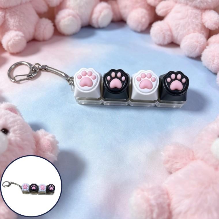 LED 4구 고양이 발바닥 키캡 키링 딸깍이 피젯토이