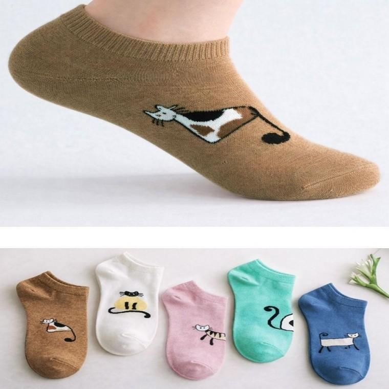 여성 학생양말 모던 심플 사계절 야옹이 발목양말 5켤레