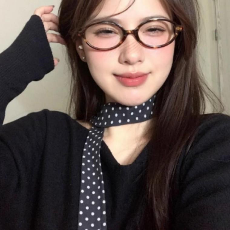 여성 타이 땡땡이 도트 레이스 레이어드 롱 스카프