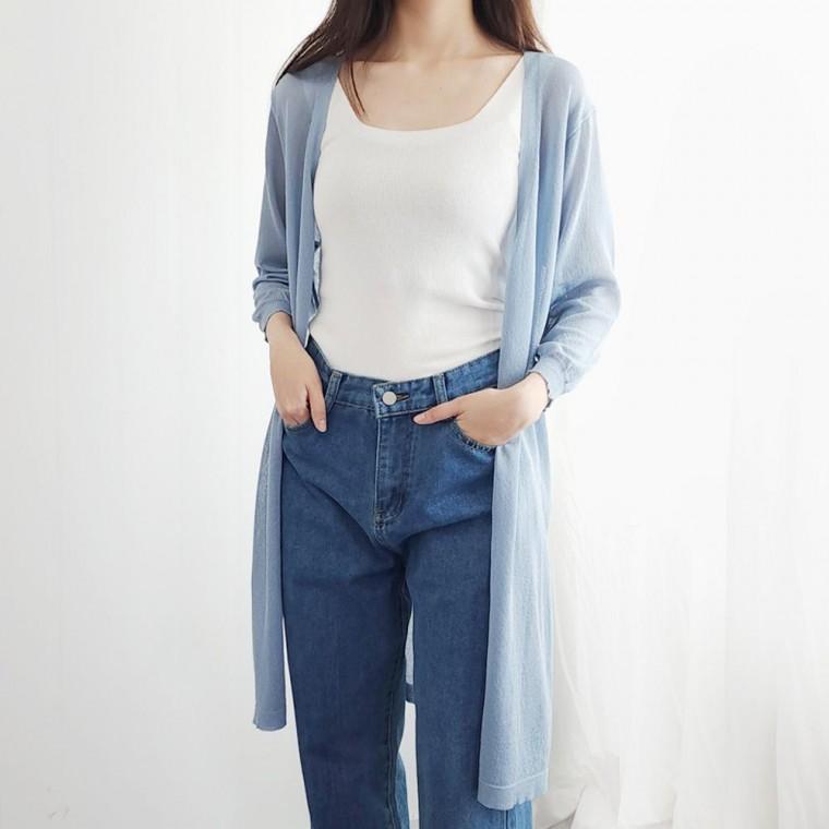 여름 여성 얇은 7부 로브 가디건 롱가디건 시스루 비치 쿨가디건