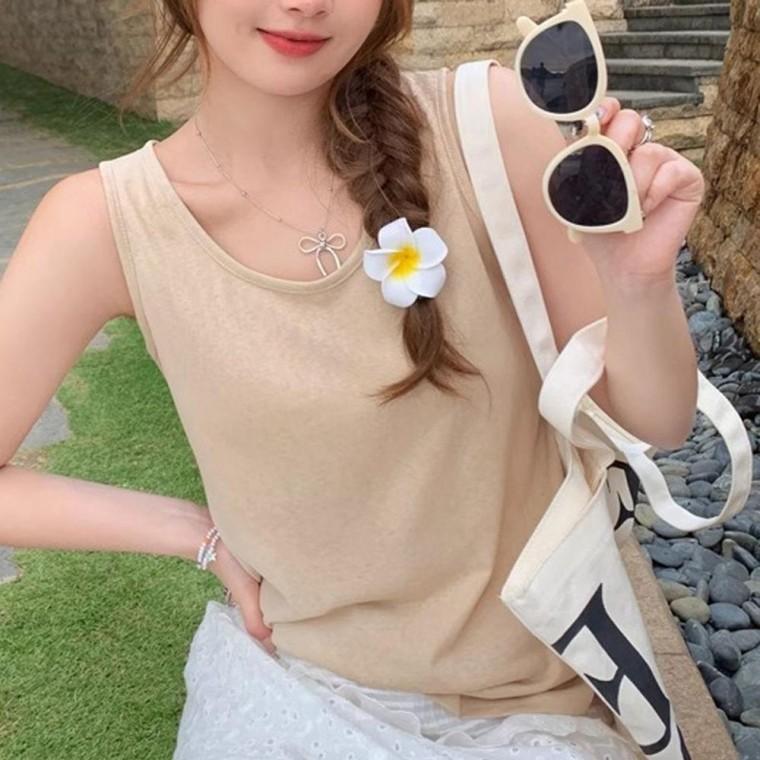 여성 이너 심플 슬리브리스 여름 민소매 나시 티 베이지