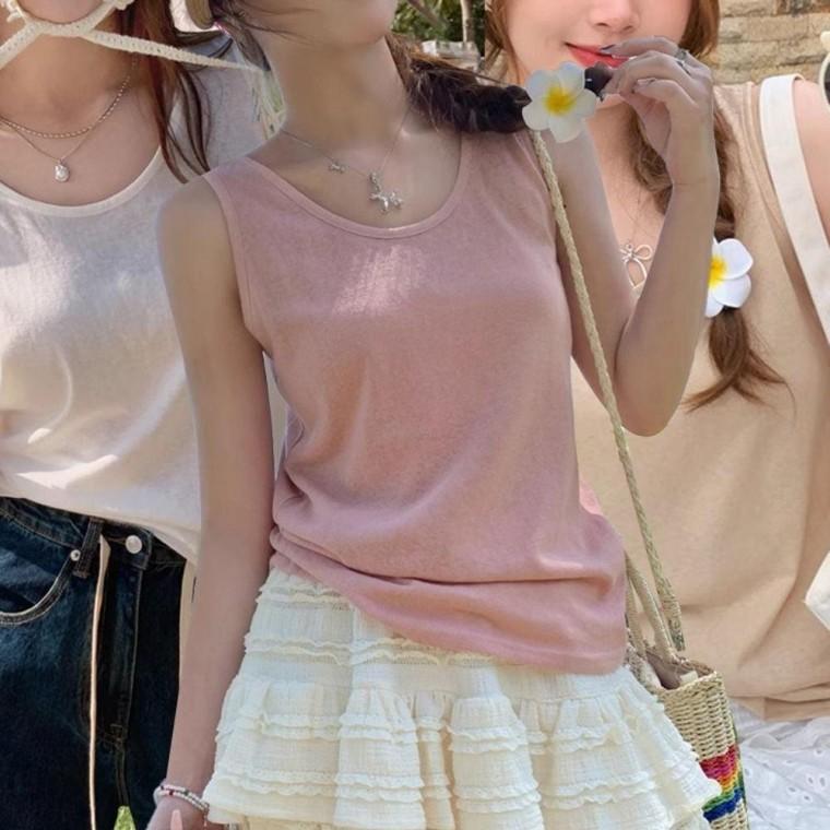 여성 이너 탄탄 슬리브리스 여름 민소매 나시 티