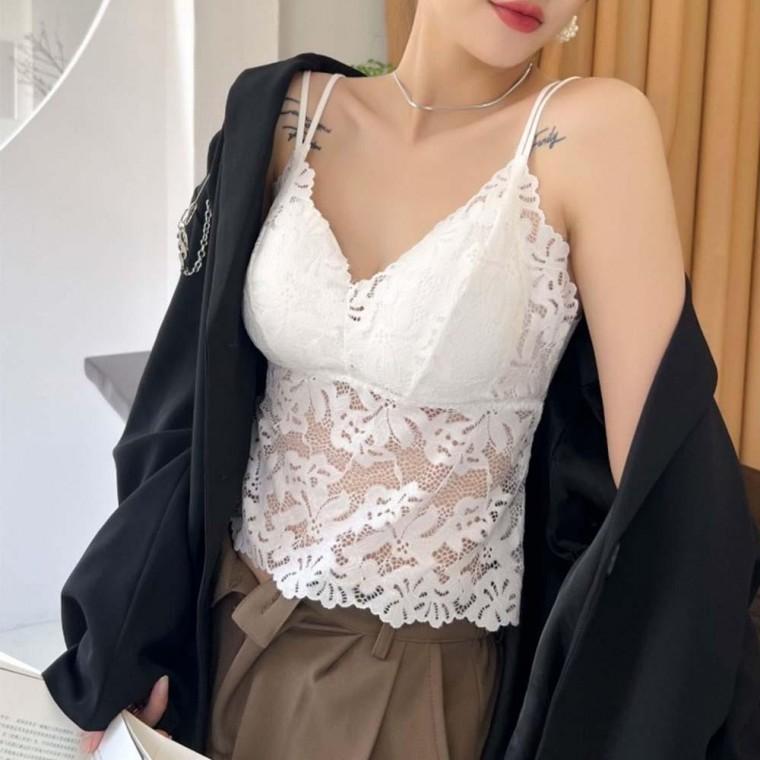 레이스 끈나시 캡내장형 레이어드 이너 민소매