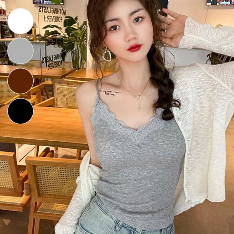 레이스 브이넥 캡내장 끈나시 USC-1020