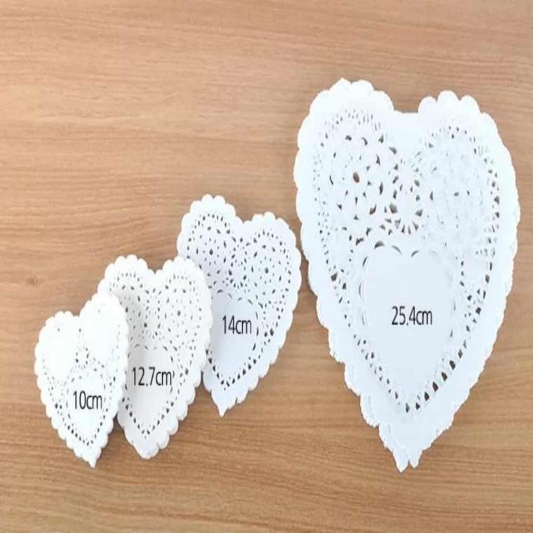 도일리 페이퍼 하트(25.4cm)100매 종이도일리 종이포장재 접시받침 도일리페이퍼포장 컵코스터 종이용기 원