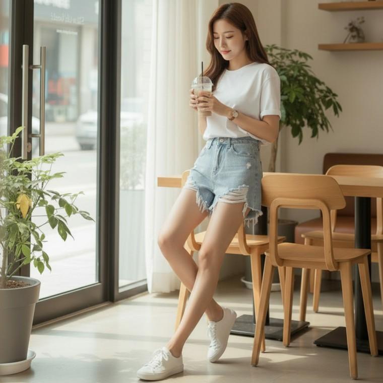 찢청 데님 핫팬츠