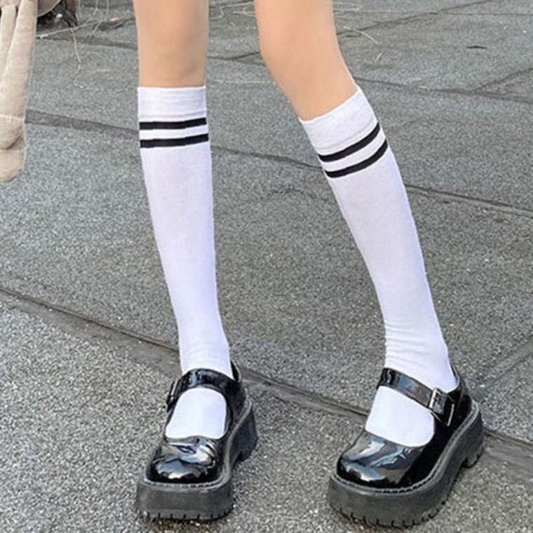 여자 깔끔한 편안한 포인트 니삭스 1켤레 밴딩 무릎 양말 긴삭스 캐주얼