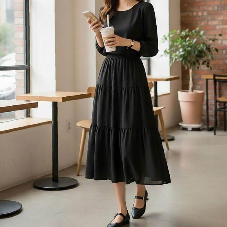 여성 데일리 이지룩 나들이 산뜻한 소재 러블리 무드 볼륨 캉캉 롱 스커트