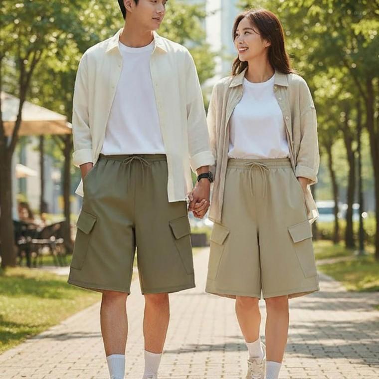 남녀공용 카고 베이직 허리 밴딩 감각적인 무드 여름 나들이 버뮤다 숏팬츠