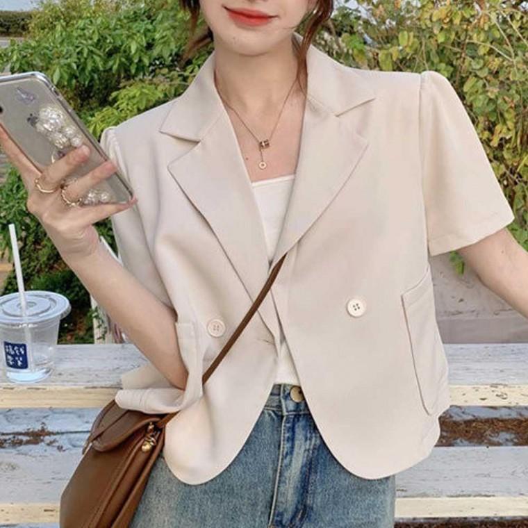 반팔자켓 룩 카라 주말 나들이 소매 퍼프 여름 자켓 블라우스자켓재킷 크롭 반팔자켓여름자켓 반팔 카라자