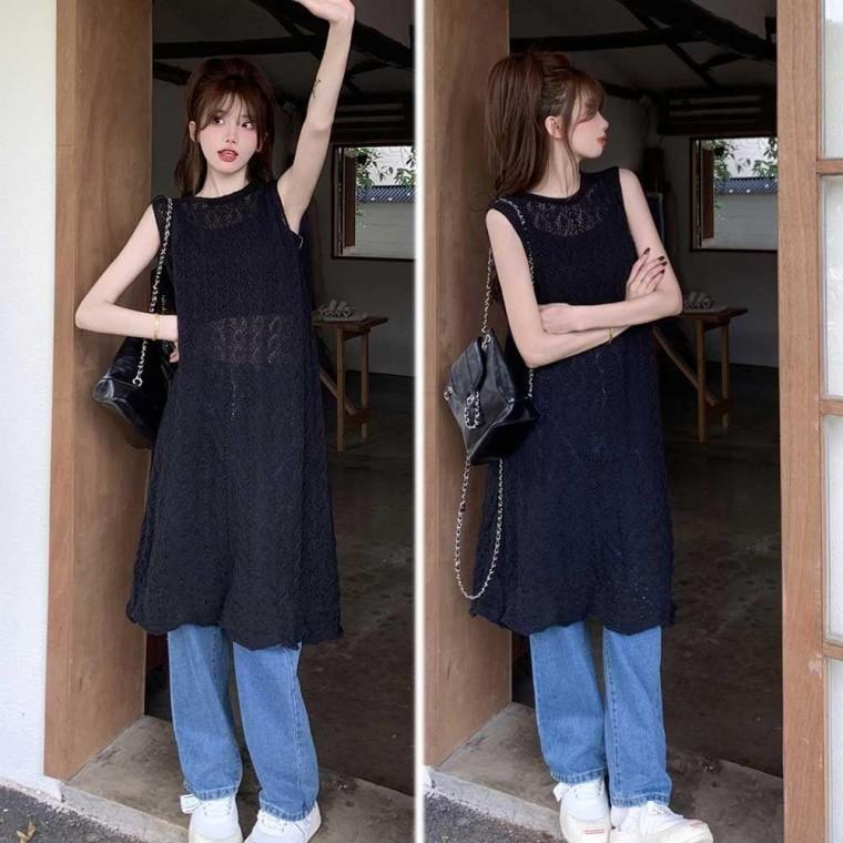여름조끼 시스루 시스루조끼 코디 뒷트임 롱 조끼 여름 베스트조끼여성 원피스 레이어드 조끼베스트여자베