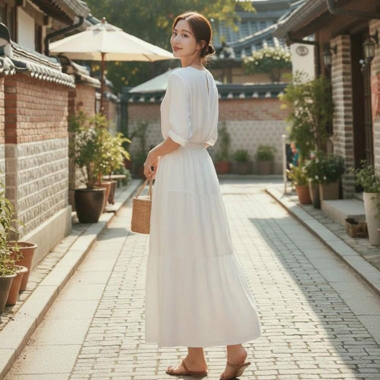 힐런시아 여름 차분한 티어드 캉캉 롱스커트