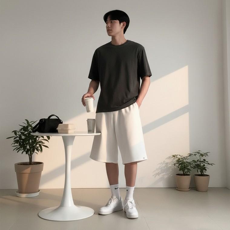 스냅 단추 버뮤다팬츠