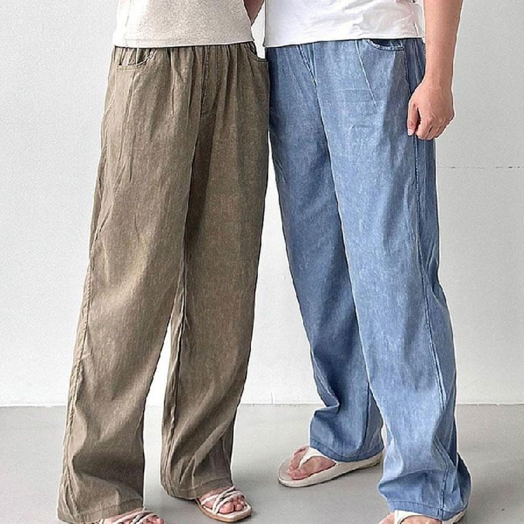 여름바지 남녀공용 남녀공용롱팬츠 여름 긴바지 밴딩 와이드핏 편한캐주얼바지 롱팬츠 밴딩팬츠