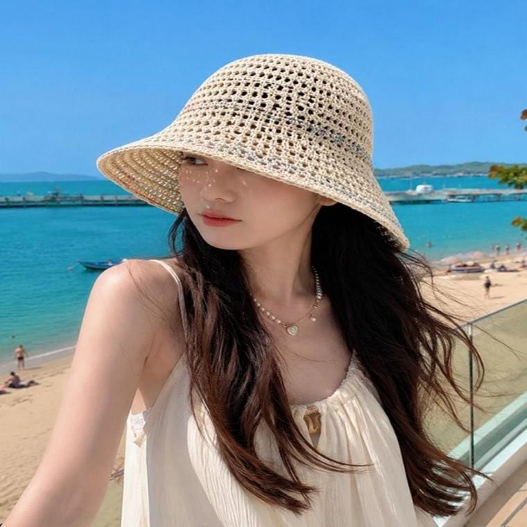 여성 2컬러 간편 화사한 여름 휴양지 왕골 버킷행 벙거지