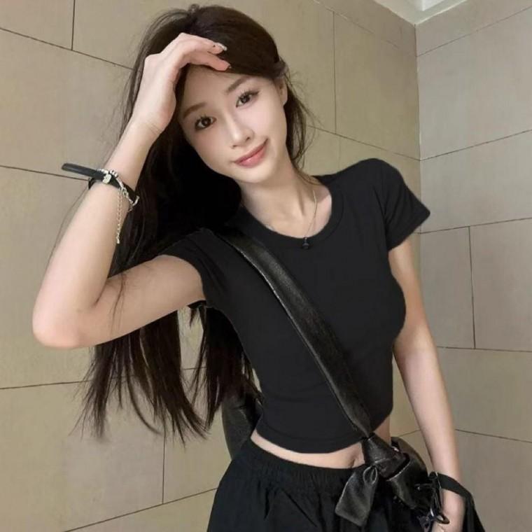 3컬러 여름 편안 심플 무지 데일리 기본 크롭 반팔티셔츠