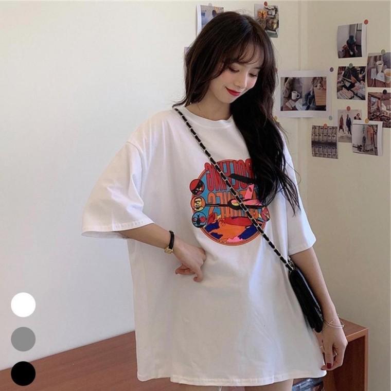 여성 라운드넥 깔끔 라운드 루즈 오버핏 반팔 티셔츠