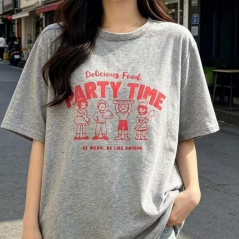 레터링 루즈핏 캐릭터 프린팅 박스티 여성 반팔 티셔츠