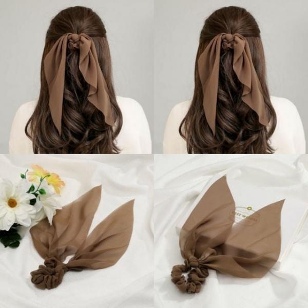 롱리본 곱창밴드 브라운 머리끈 헤어끈