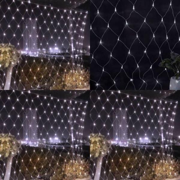 200구 투명선 LED 그물네트 백색 지니전구 1x2M 전원잭포함 연결가능 커튼조명 파티조명