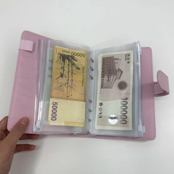 현금 가계부 바인더 핑크 6공바인더 현금바인더지갑