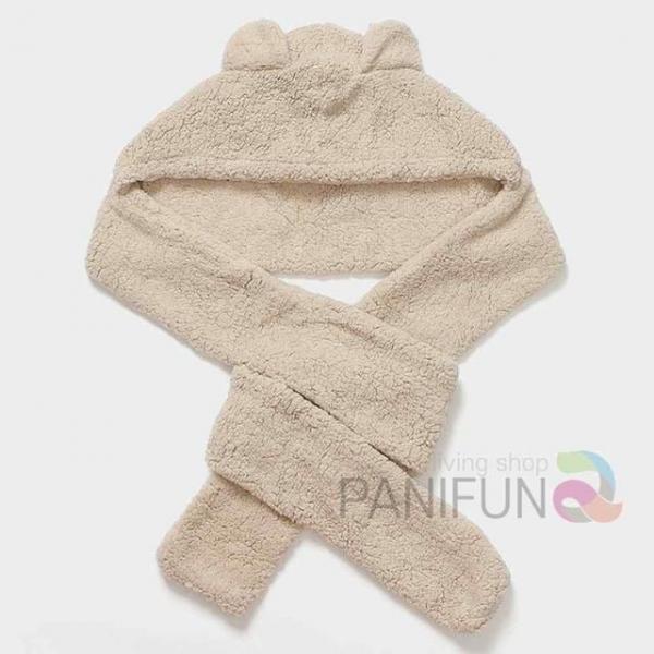 곰 후드목도리 베이지 목돌이 겨울목도리 곰돌이후드목도리 털머플러 목도리모자