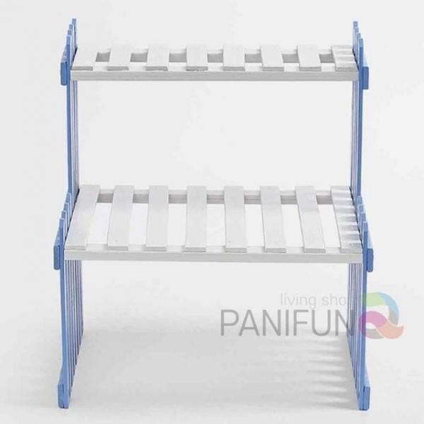 2단대나무 화분진열대 블루화이트 베란다화분대 베란다가드닝 원목화분받침대 화분다이 꽃집매대