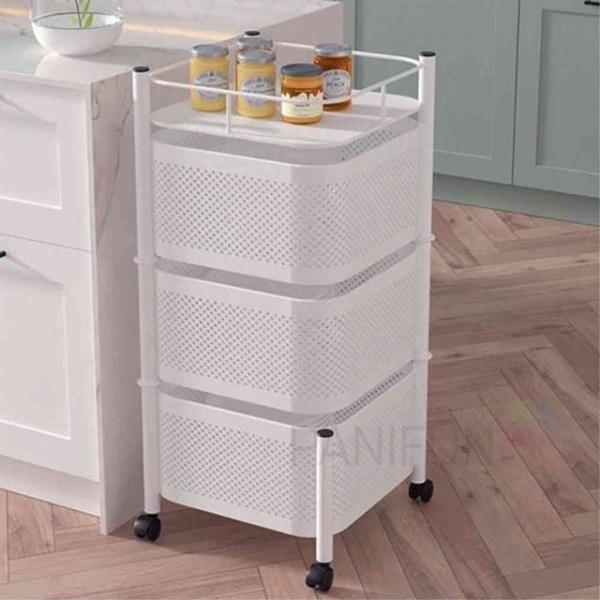 3단 회전 트롤리 화이트 철제바구니트롤리 미용트롤리 3단철제트롤리 3단카트 트롤리선반