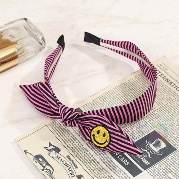 스마일 헤어밴드 연핑크 아동머리띠 매듭리본머리띠 데일리머리띠 여름헤어밴드 초등학생머리띠