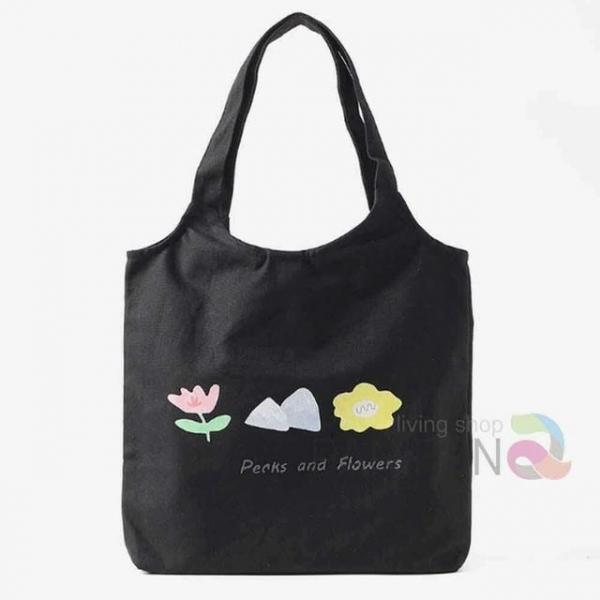 플라워 면가방 학원에코백 블랙에코백 보조가방 패션가방 여성가방