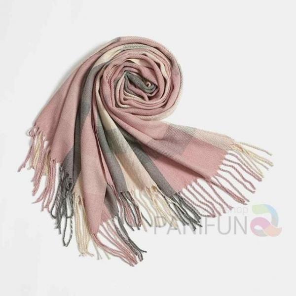 체크목도리 핑크그레이 가벼운목도리 겨울목도리 롱머플러 긴목도리 여자목도리