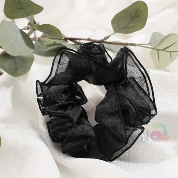 쉬폰 더블 곱창끈 블랙 여자머리끈 슈슈머리끈 풍성한슈슈 똥머리끈 당고머리밴드