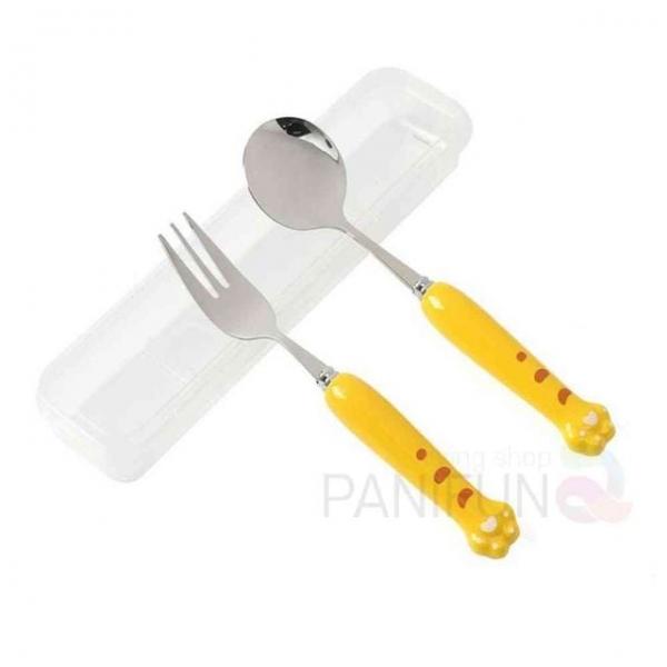 냥이 유아수저포크 옐로우 귀여운숟가락 어린이숟가락 수저포크세트 캐릭터포크 귀여운포크
