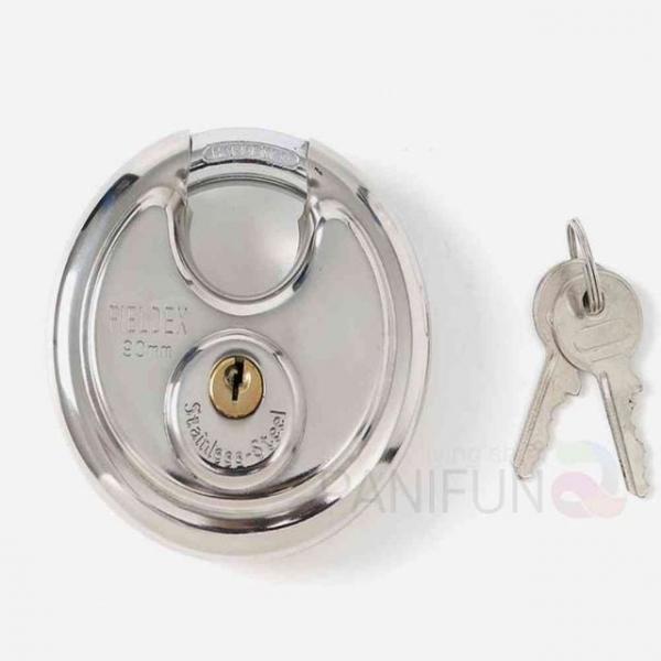 원형자물쇠 90mm 디스크락 패드락 열쇠자물쇠 두꺼운자물쇠 스텐자물쇠