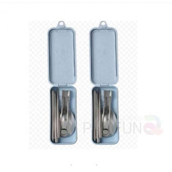 접이식 수저 2인 블루 캠핑접이식수저세트 스텐수저세트 스텐접이식수저세트 스텐수저 도시락수저세트