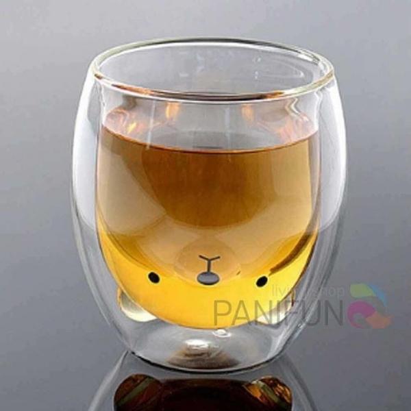 이중유리컵 250ml 아기곰 예쁜커피잔 예쁜유리잔 손잡이유리컵 진공유리잔 카페유리컵