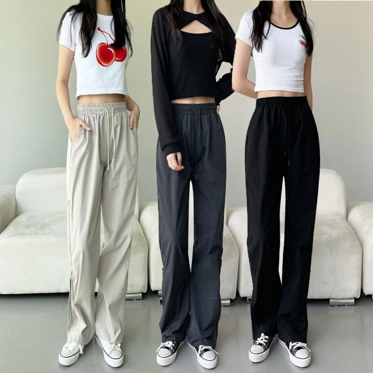 바지 여름 지퍼 옆 밴딩 팬츠 허리 하이웨이스트