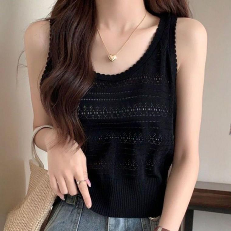 여성 데일리 펀칭 나시티 1P 라운드넥 여름 민소매 슬리브리스 기본 이너