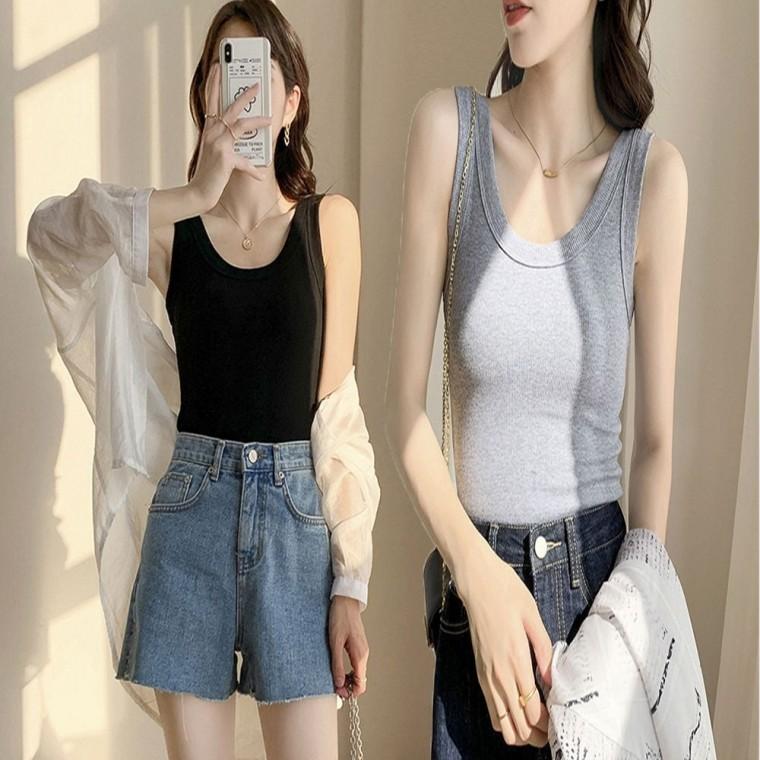 U넥 이너티 민소매 골지 쫀쫀한 나시티 여름 이너
