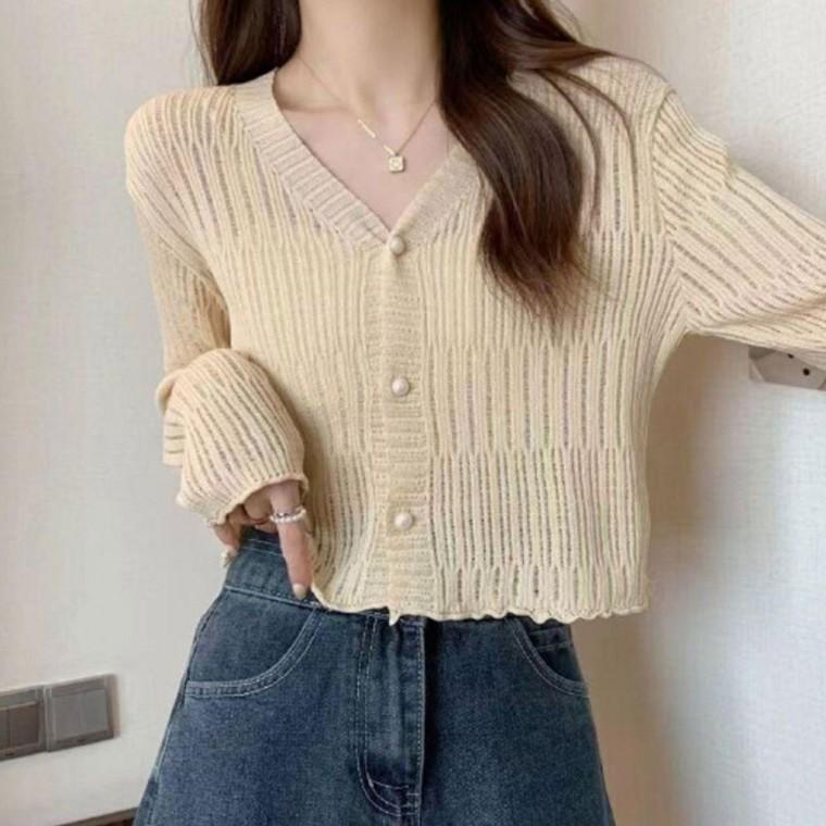 여성 데일리 크롭 펀칭 가디건 1P 여름 얇은 에어컨 아우터