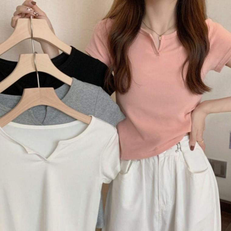 여성 앞트임 베이직 반팔티 1P 기본핏 여름 데일리 티셔츠 패션