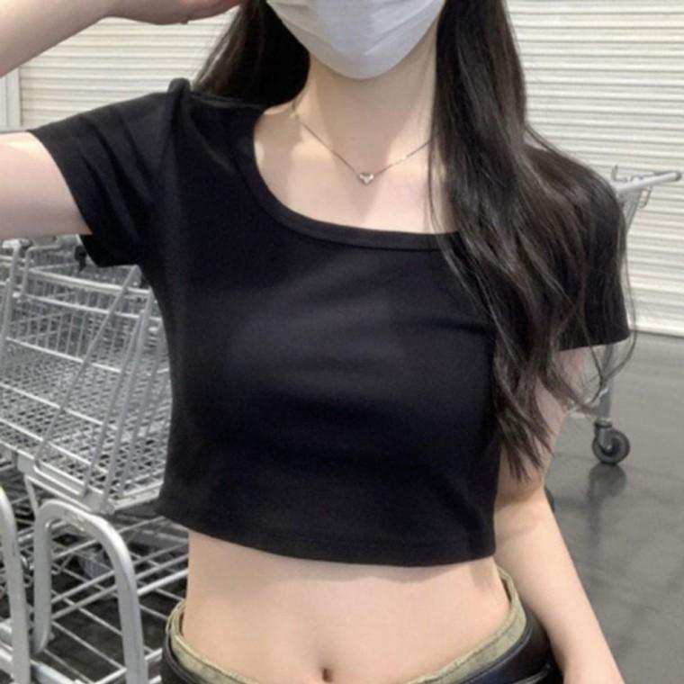 여성 베이직 무지 크롭 반팔티 1P 루즈핏 여름 티셔츠 캐주얼
