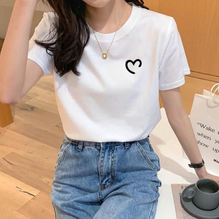 캐주얼 면티 화이트 여자반팔티 여름티셔츠 라운드넥