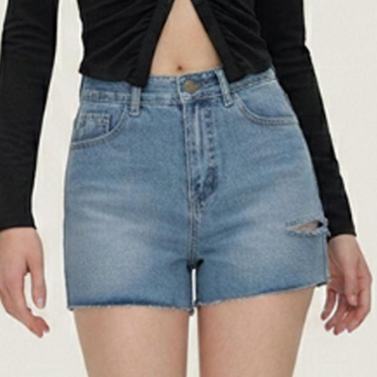 여성 컷팅 편안한 빈티지 옆트임 데님 숏팬츠 블루 1P 일상용 여름 청반바지