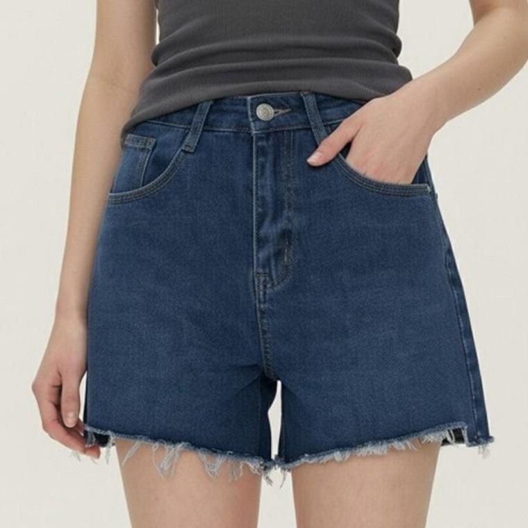 여성 컷팅 깔끔한 내추럴 하이웨스트 데님 숏팬츠 1P 여름 일상용 청반바지