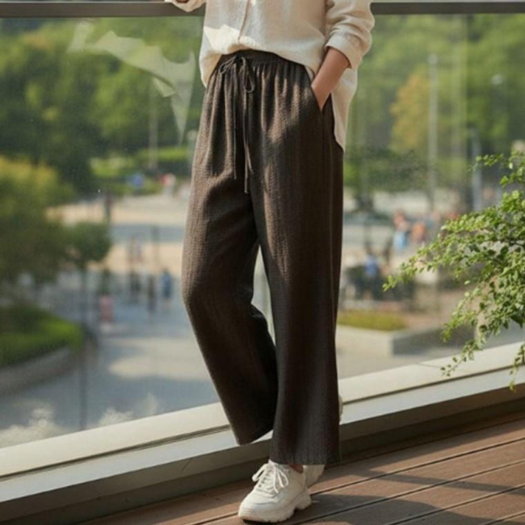 여성 와이드 탄탄한 밴딩 팬츠 1P 밑단 스트링 조거핏 편안한 여름 바지